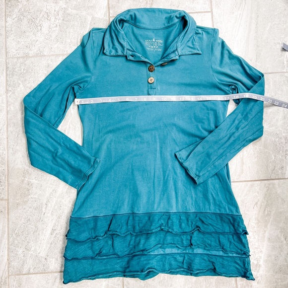 Neon Buddha Teal Tiered Ruffle Long Sleeve Tunic Top Size Small - Picture 6 of 7